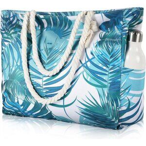 Beach Bag for Women Green Leaves